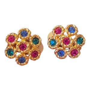 Swarovski Multicolor Crystal Vintage Floral Clip Earrings